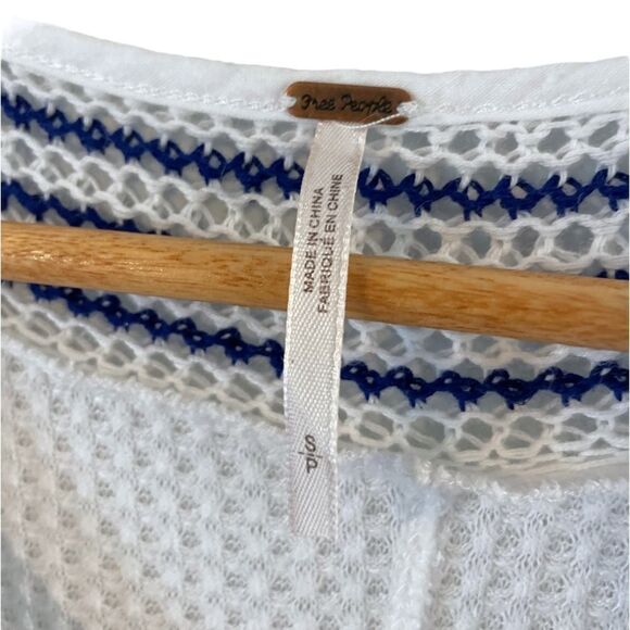 Free People Soul Mate Knit Hi-Lo Thermal Long Sleeve Top, Blue/White, Size Small - Picture 5 of 10